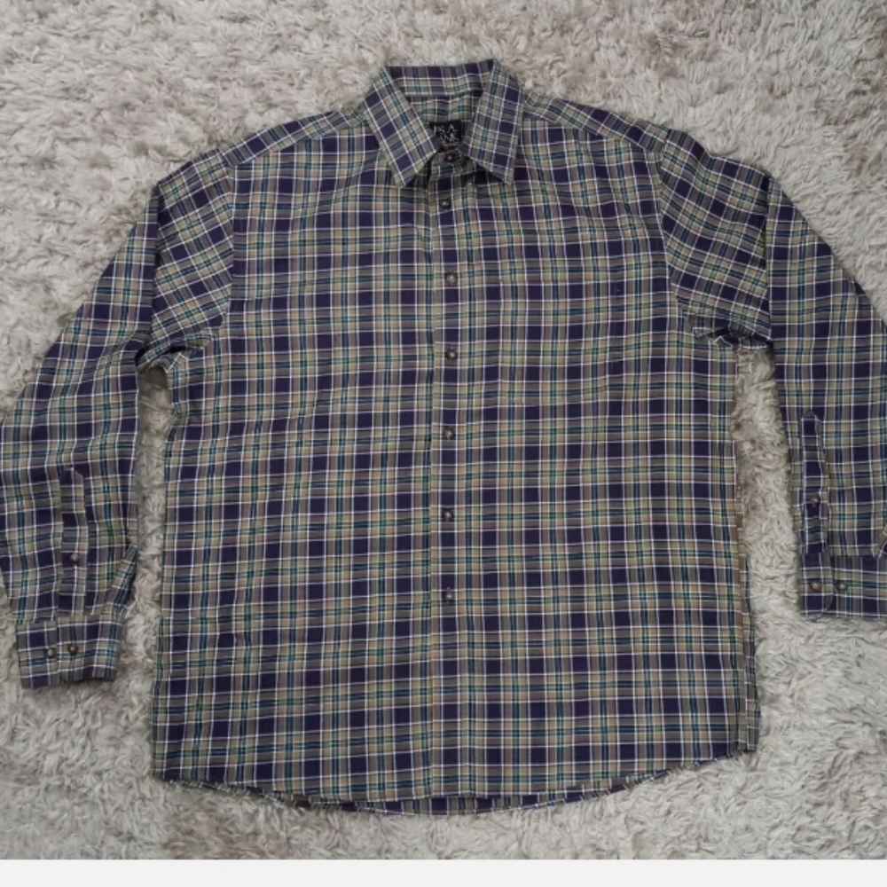 Jos A Bank Mens Button Front Multicolor Plaid Long Sleeve Shirt Size Large